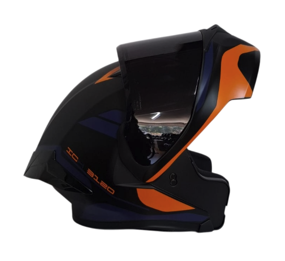 CASCO ABATIBLE ICH 3120 DOBLE VISOR MIXAMO NEGRO NARANJA MATE VISOR NEGRO (S)