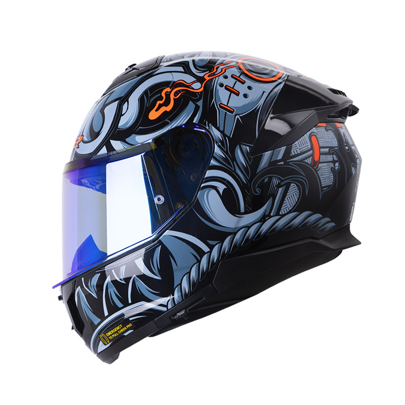 CASCO INTEGRAL LS2 808 DOBLE VISOR STREAM II SAMURAI GRIS AZUL BRILLO