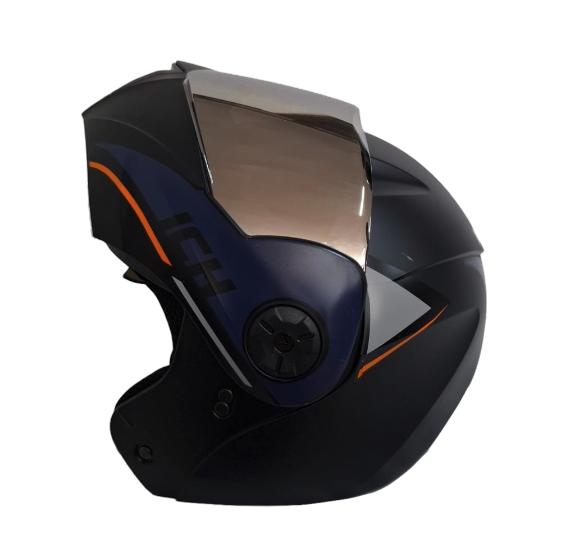 CASCO ABATIBLE ICH 3110 DOBLE VISOR DROP NEGRO NARANJA VISOR SILVER MATE (S)
