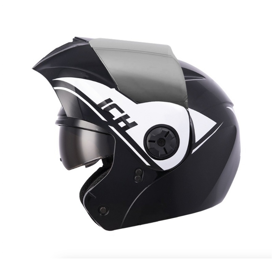 CASCO ABATIBLE ICH 3110 DOBLE VISOR DROP NEGRO BLANCO VISOR SILVER