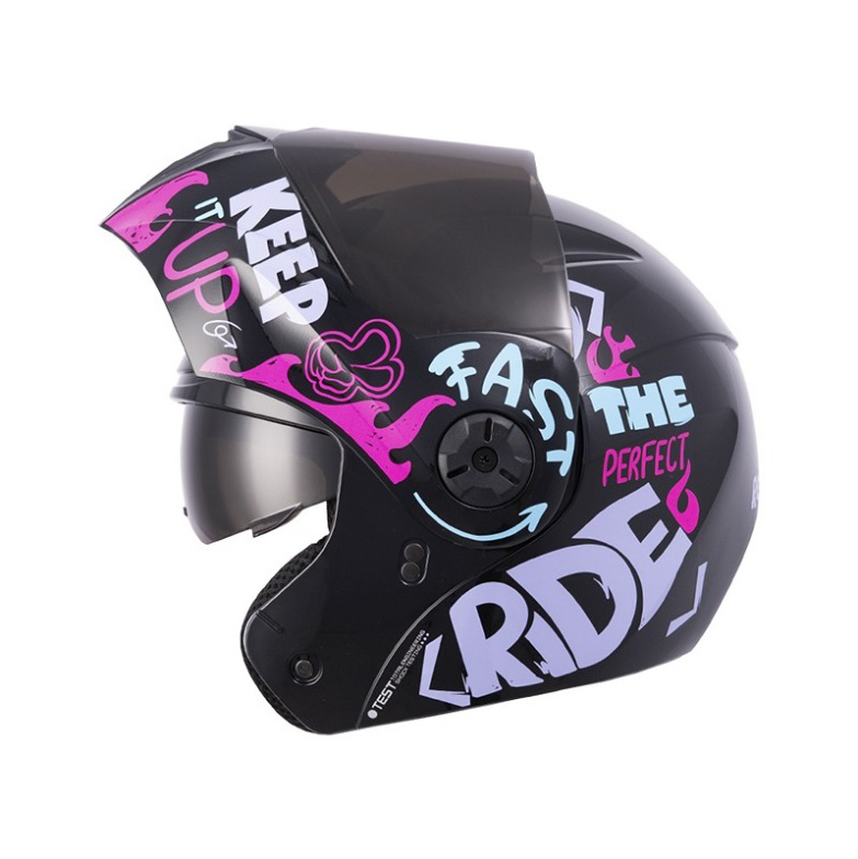 CASCO ABATIBLE ICH 3110 DOBLE VISOR READY GO NEGRO FUCSIA VISOR NEGRO