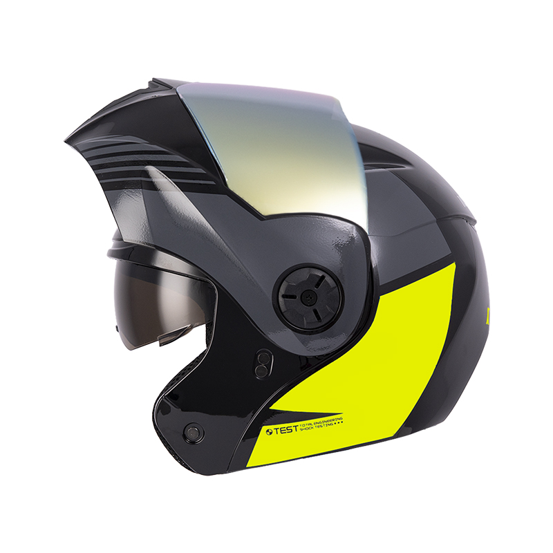 CASCO ABATIBLE ICH 3110 DOBLE VISOR XMAL NEGRO AMARILLO BRILLO VISOR DORADO (S)