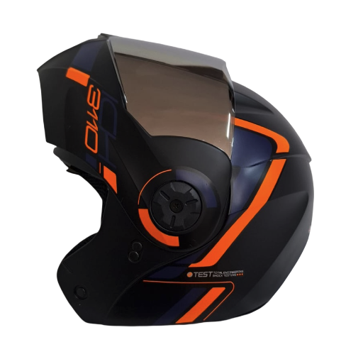 CASCO ABATIBLE ICH 3110DOT DOBLE VISOR LUXINE NEGRO NARANJA VISOR SILVER MATE