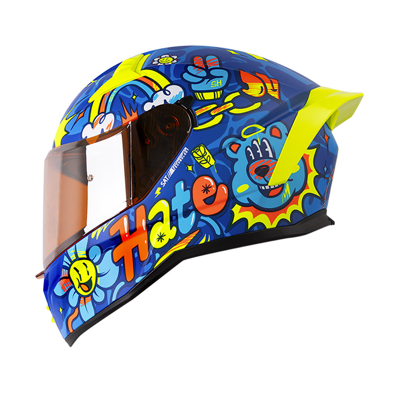 CASCO INTEGRAL SHAFT 504 DOBLE VISOR LOVE AND HATE AZUL AZUL MATE