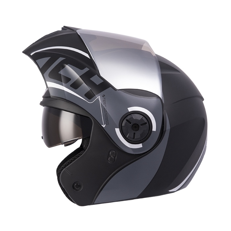 CASCO ABATIBLE ICH 3110 DOBLE VISOR SOUL NEGRO SILVER MATE VISOR SILVER