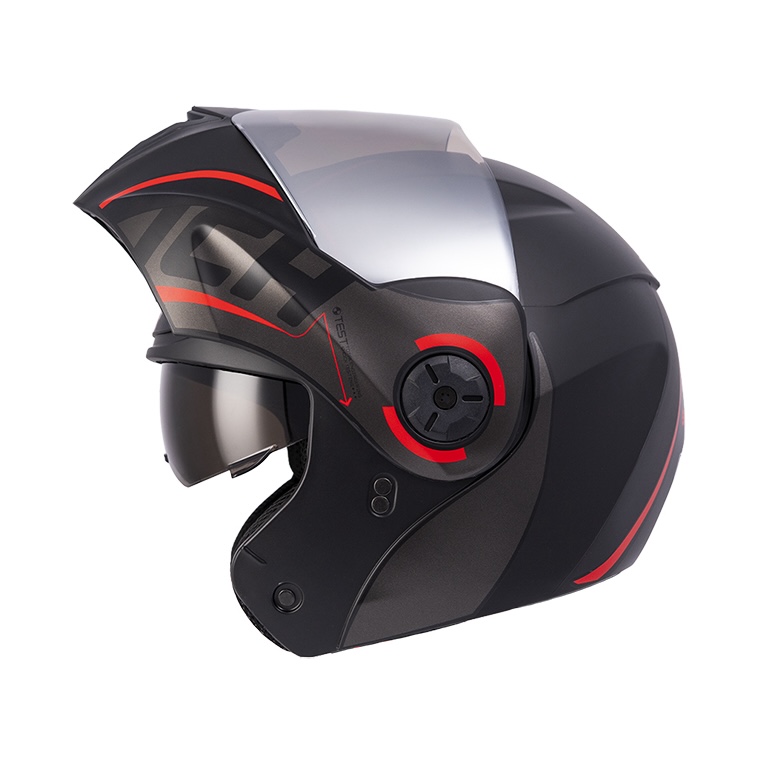 CASCO ABATIBLE ICH 3110 DOBLE VISOR SOUL NEGRO ROJO MATE VISOR SILVER (S)