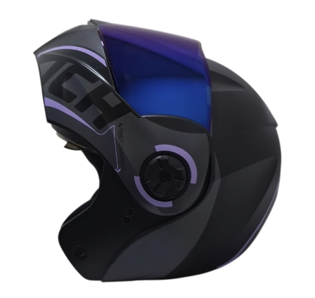 [187916] CASCO ABATIBLE ICH 3110 DOBLE VISOR SOUL NEGRO MORADO CLARO MATE VISOR AZUL (S)