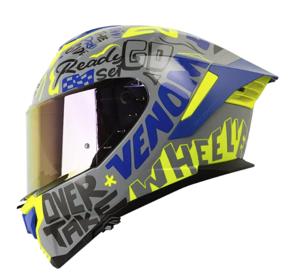 [166380] CASCO INTEGRAL SHAFT PRO 609 DOBLE VISOR VENOM BLOCK LETTERS GRIS OSCURO AZUL BRILLO (S)