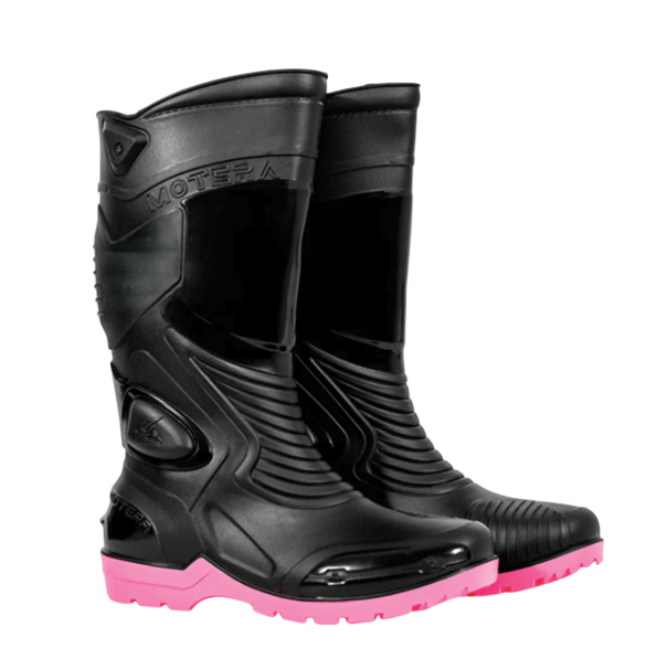BOTA MOTERA IMPERMEABLE DE CAUCHO FUCSIA NEGRO