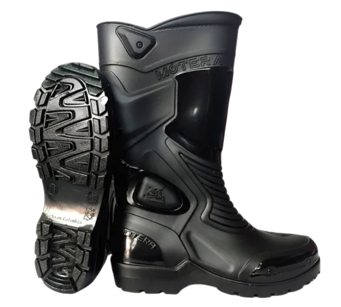 BOTA MOTERA IMPERMEABLE DE CAUCHO NEGRO NEGRO