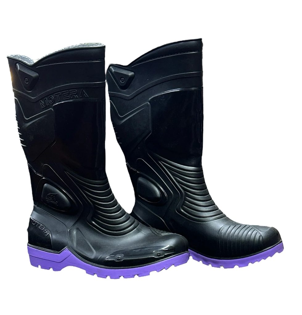 BOTA MOTERA IMPERMEABLE DE CAUCHO MORADO NEGRO