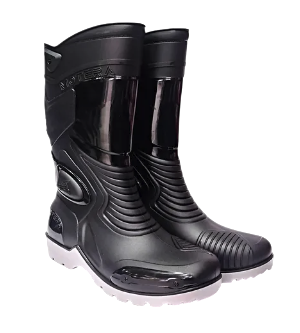BOTA MOTERA IMPERMEABLE DE CAUCHO GRIS NEGRO