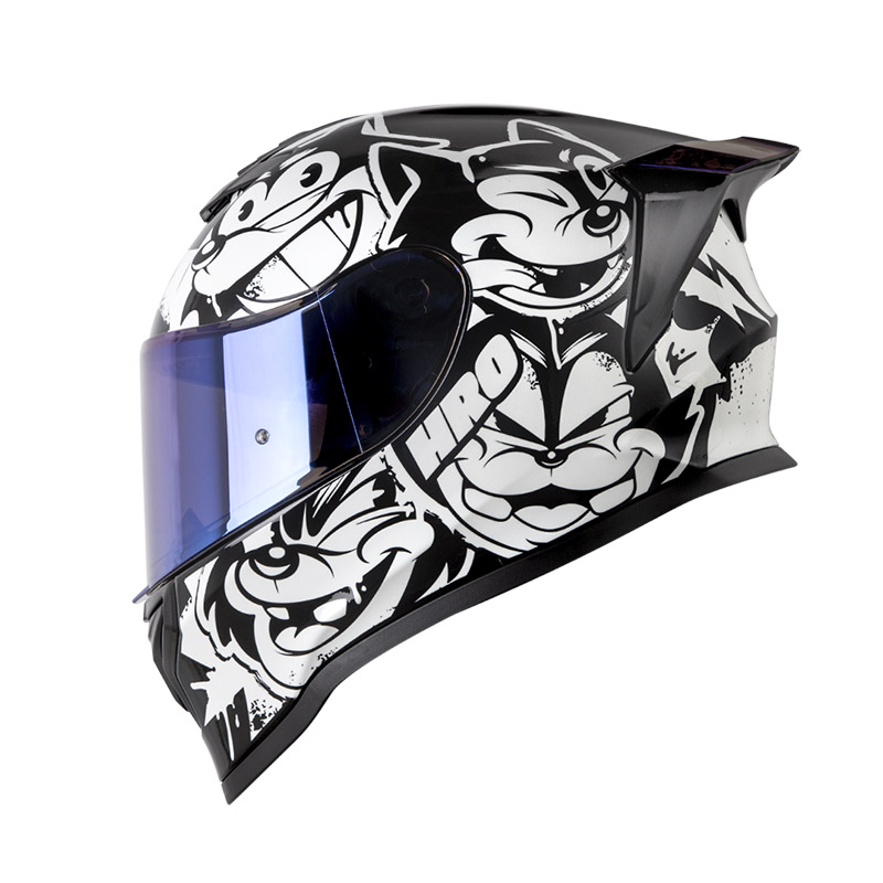 CASCO INTEGRAL HRO 506SP BLACK CAT NEGRO BLANCO BRILLO