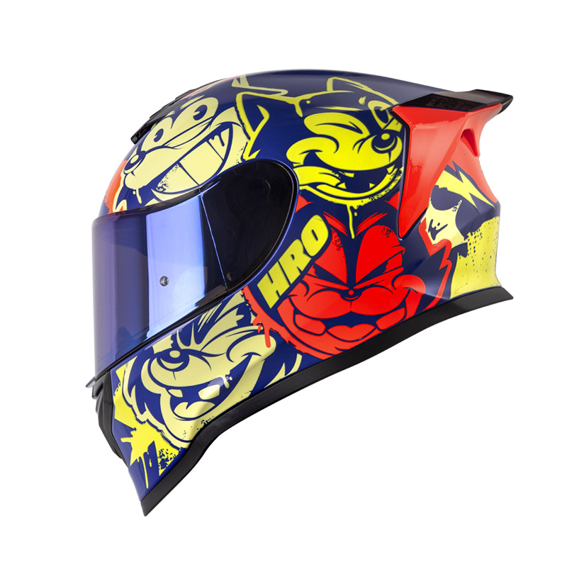 CASCO INTEGRAL HRO 506SP BLACK CAT AZUL AMARILLO BRILLO