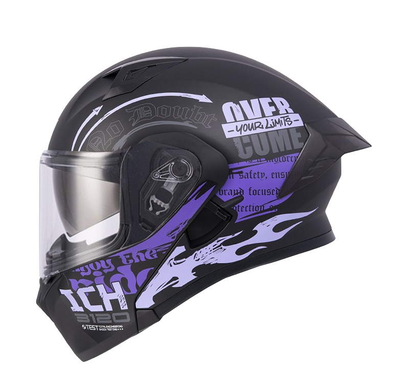 CASCO ABATIBLE ICH 3120 DOBLE VISOR RANDOME V2 NEGRO MORADO CLARO MATE VISOR TRANSPARENTE