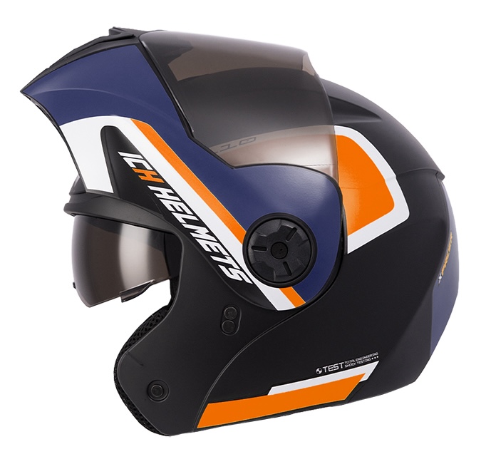 CASCO ABATIBLE ICH 3110 DOBLE VISOR XPACER NEGRO NARANJA MATE VISOR NEGRO