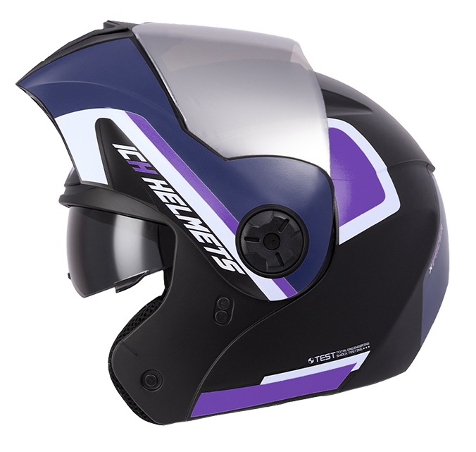 CASCO ABATIBLE ICH 3110 DOBLE VISOR XPACER NEGRO MORADO MATE VISOR SILVER