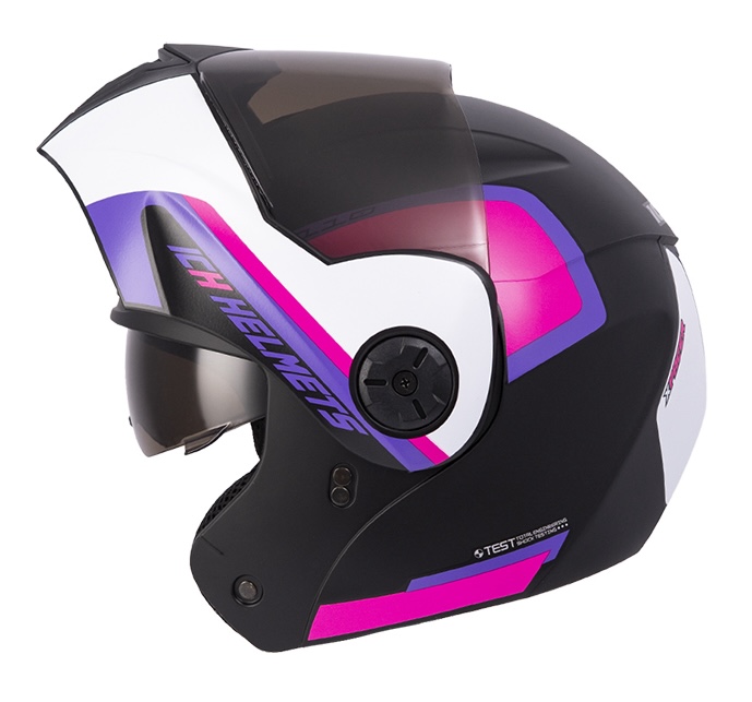 CASCO ABATIBLE ICH 3110 DOBLE VISOR XPACER NEGRO FUCSIA MATE VISOR NEGRO