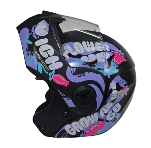 CASCO ABATIBLE ICH 3110S NIÑA DOBLE VISOR FLOWER NEGRO AZUL CLARO MATE