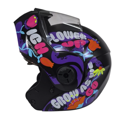 CASCO ABATIBLE ICH 3110S NIÑA DOBLE VISOR FLOWER NEGRO FUCSIA MATE