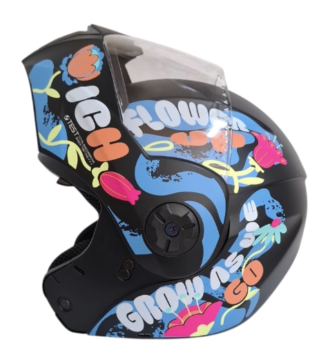 CASCO ABATIBLE ICH 3110S NIÑA DOBLE VISOR FLOWER NEGRO NARANJA MATE