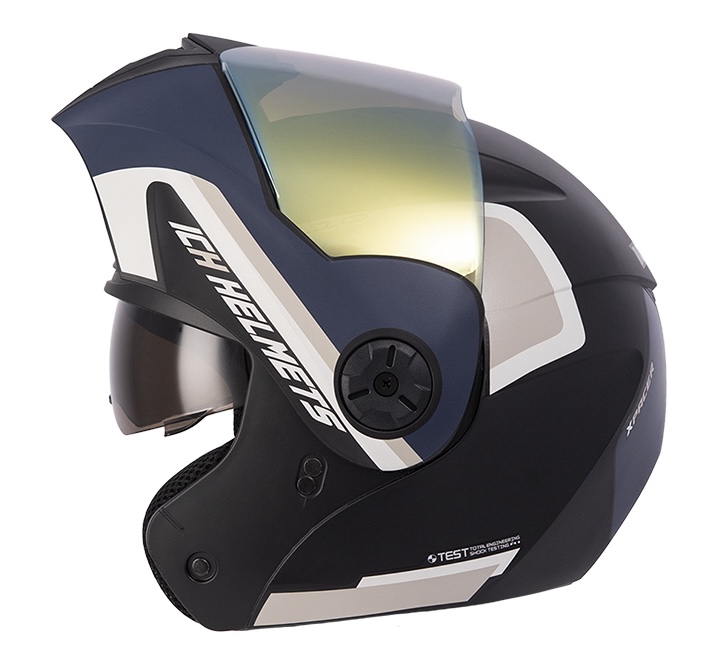 CASCO ABATIBLE ICH 3110 DOBLE VISOR XPACER NEGRO ARENA MATE VISOR DORADO
