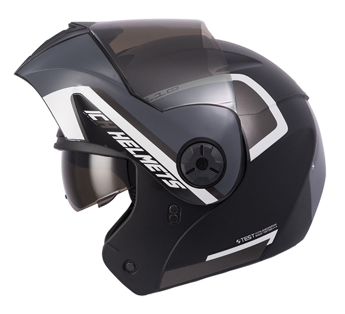 CASCO ABATIBLE ICH 3110 DOBLE VISOR XPACER NEGRO GRIS OSCURO MATE VISOR NEGRO