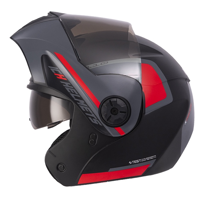 CASCO ABATIBLE ICH 3110 DOBLE VISOR XPACER NEGRO ROJO MATE VISOR NEGRO