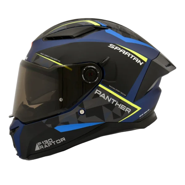 CASCO INTEGRAL SPARTAN DOBLE VISOR PANTHER RAPTOR AZUL AMARILLO