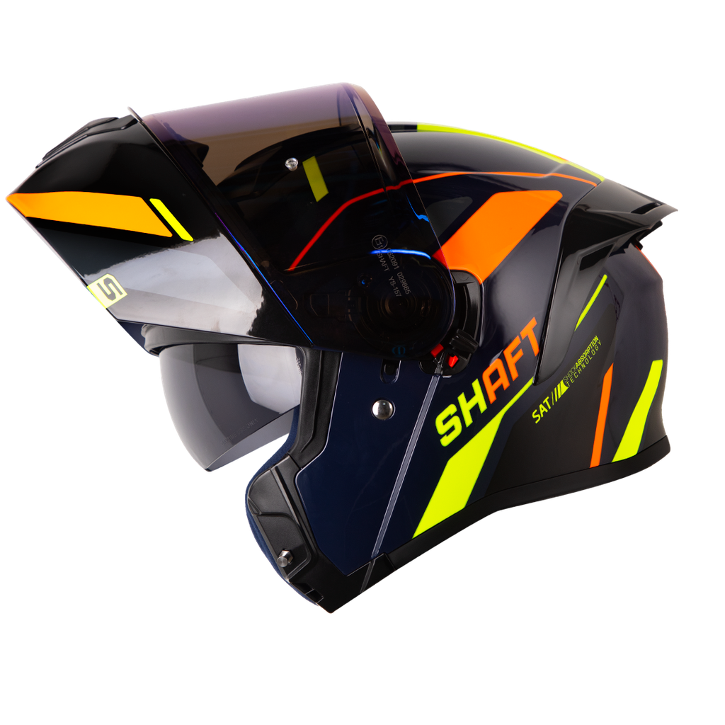 CASCO ABATIBLE SHAFT 3820SP SEVEN AZUL OSCURO NARANJA BRILLO