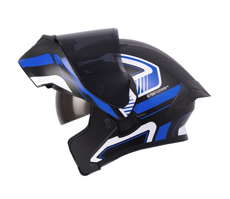 [193663] CASCO ABATIBLE ICH 3120 DOBLE VISOR TRADE NEGRO AZUL MATE VISOR NEGRO (S)