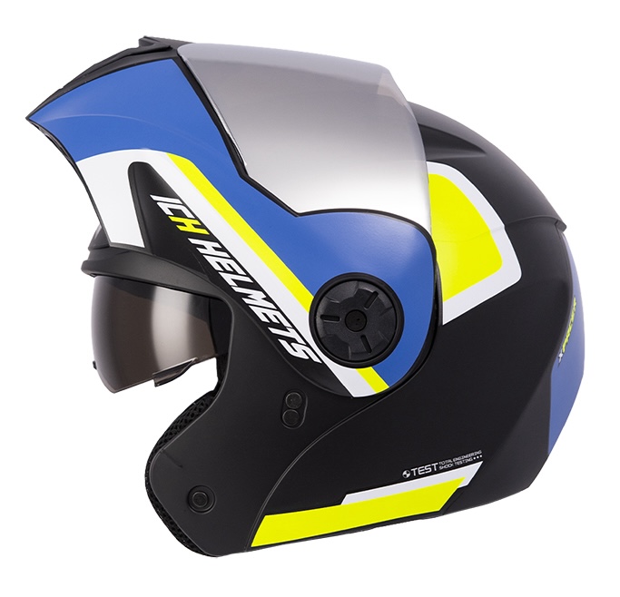 CASCO ABATIBLE ICH 3110 DOBLE VISOR XPACER NEGRO AMARILLO MATE VISOR SILVER (S)