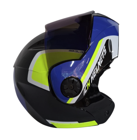 CASCO ABATIBLE ICH 3110 DOBLE VISOR XPACER NEGRO AMARILLO BRILLO VISOR AZUL