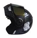 CASCO ABATIBLE ICH 3110 DOBLE VISOR CHILL NEGRO GRIS OSCURO MATE VISOR DORADO