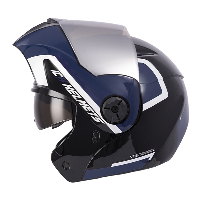 CASCO ABATIBLE ICH 3110 DOBLE VISOR XPACER NEGRO AZUL OSCURO VISOR SILVER