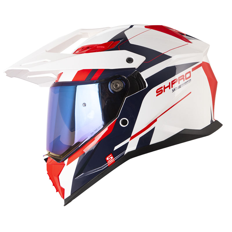  CASCO MULTIPROPOSITO SHAFT PRO MX400 DOBLE VISOR RENDER BLANCO AZUL OSCURO BRILLO