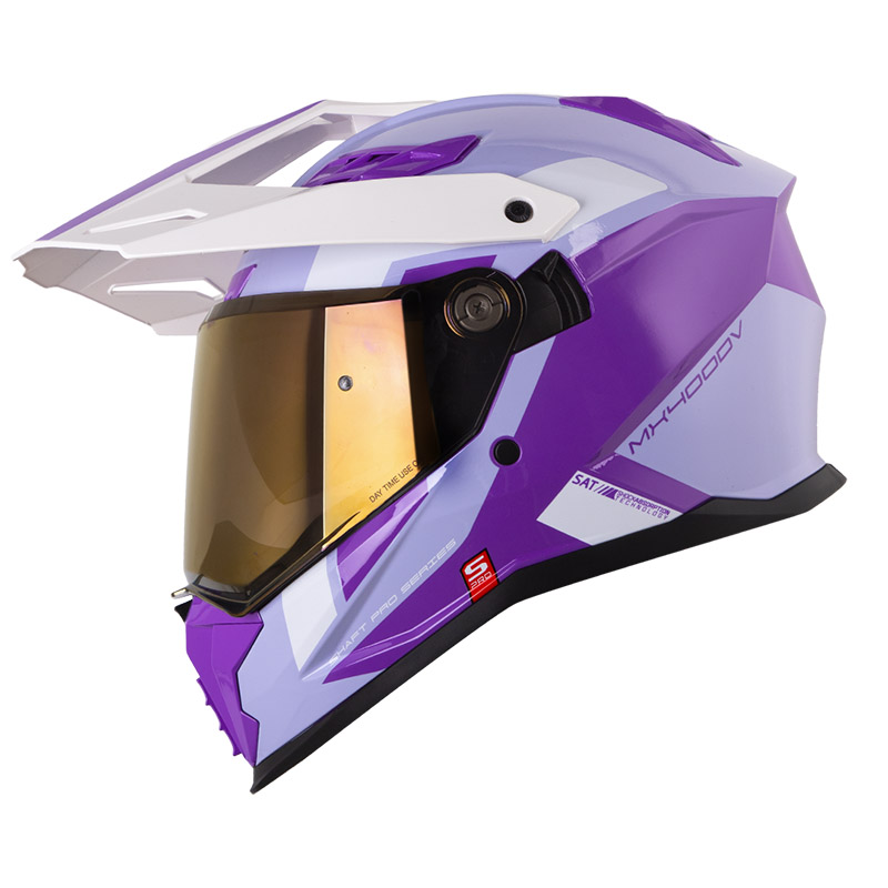 CASCO MULTIPROPOSITO SHAFT PRO MX400 DOBLE VISOR AVENGER MORADO BLANCO BRILLO