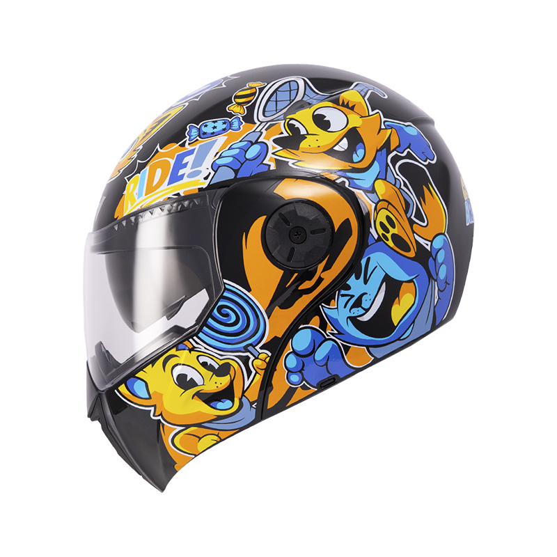 CASCO ABATIBLE ICH 3110S NIÑ@ DOBLE VISOR CANDY BRAWL NEGRO AMARILLO BRILLO VISOR TRANSPARENTE