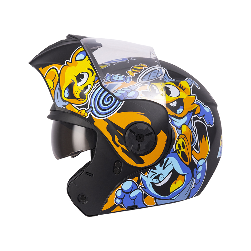 CASCO ABATIBLE ICH 3110S NIÑ@ DOBLE VISOR CANDY BRAWL NEGRO AMARILLO MATE VISOR TRANSPARENTE