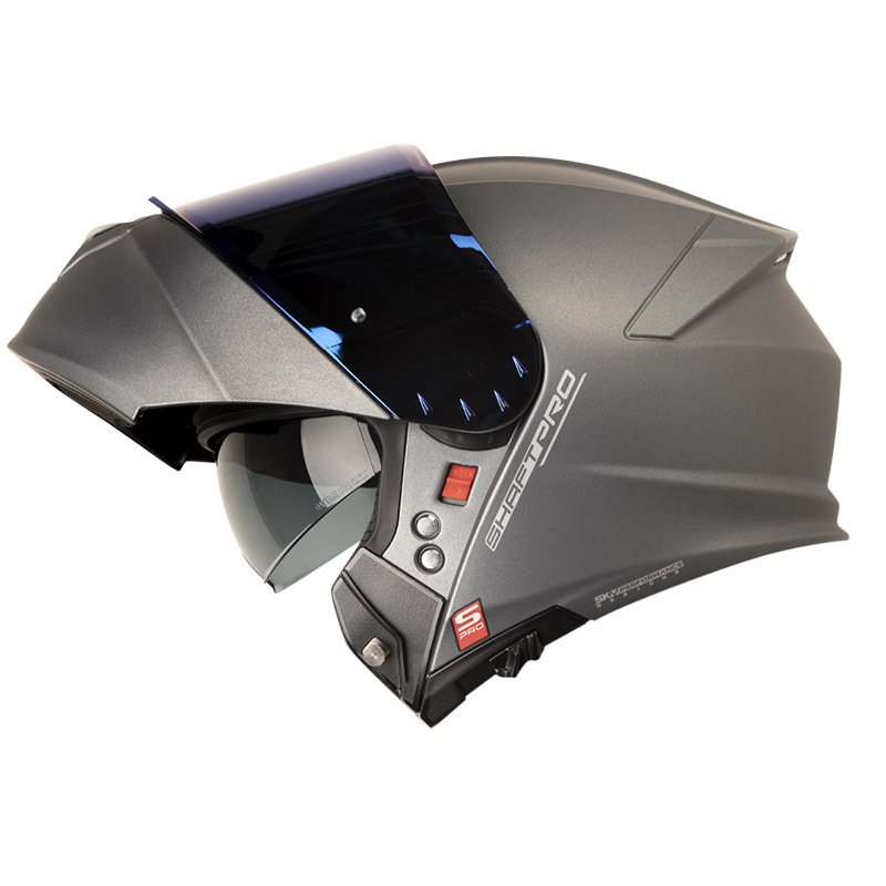 [192570] CASCO ABATIBLE SHAFT PRO 4000 EVO DOBLE VISOR SOLID GRIS OSCURO SILVER MATE (S)