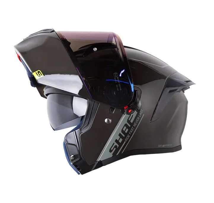 CASCO ABATIBLE SHAFT 3820SP SOLID GRIS OSCURO GRIS BRILLO VISOR AZUL (S)