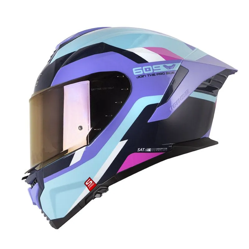 CASCO INTEGRAL SHAFT PRO 609 DOBLE VISOR VENOM EIRES AZUL CLARO MORADO CLARO BRILLO