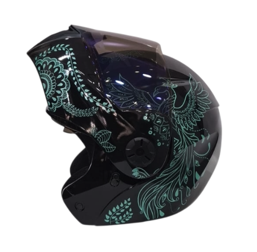 CASCO ABATIBLE ICH 3110 DOBLE VISOR ZEN NEGRO TURQUESA BRILLO VISOR AZUL