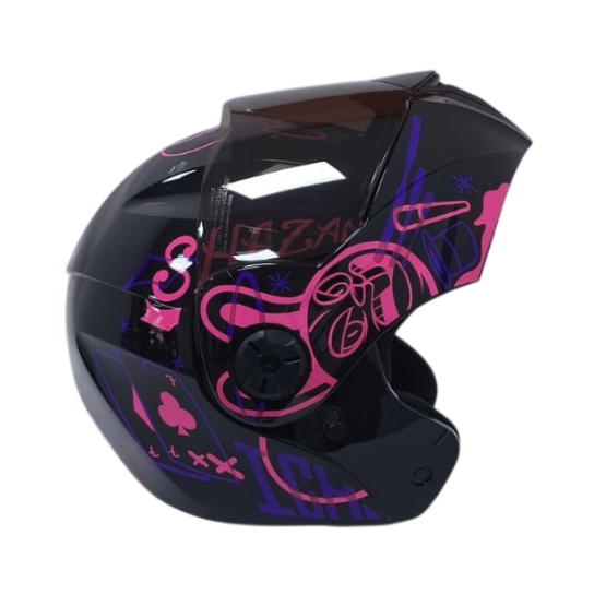 CASCO ABATIBLE ICH 3110 DOBLE VISOR MAGIC NEGRO FUCSIA MORADO BRILLO VISOR NEGRO
