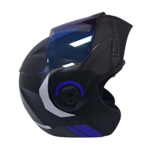 CASCO ABATIBLE ICH 3110 DOBLE VISOR KHAM NEGRO GRIS OSCURO AZUL MATE VISOR AZUL (S)