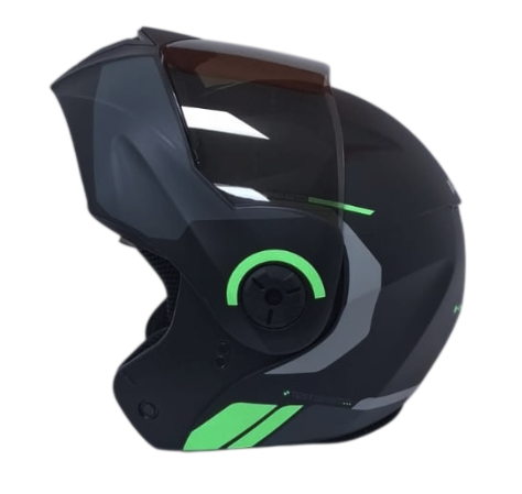 CASCO ABATIBLE ICH 3110 DOBLE VISOR KHAM NEGRO GRIS OSCURO VERDE NEON MATE VISOR NEGRO