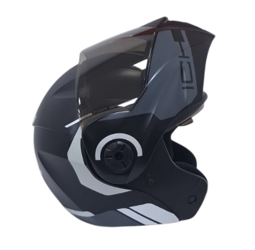 CASCO ABATIBLE ICH 3110 DOBLE VISOR KHAM NEGRO GRIS OSCURO PLATEADO MATE VISOR NEGRO
