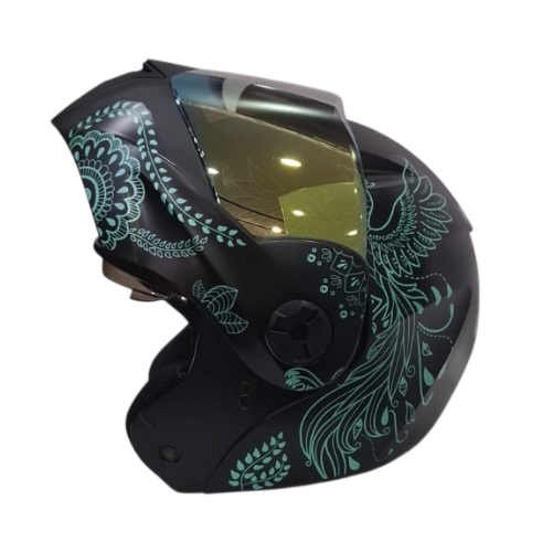 CASCO ABATIBLE ICH 3110 DOBLE VISOR ZEN NEGRO TURQUESA VISOR DORADO