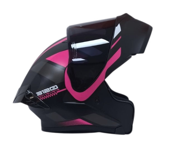 CASCO ABATIBLE ICH 3120 DOBLE VISOR ORDANOX NEGRO FUCSIA BLANCO MATE VISOR NEGRO