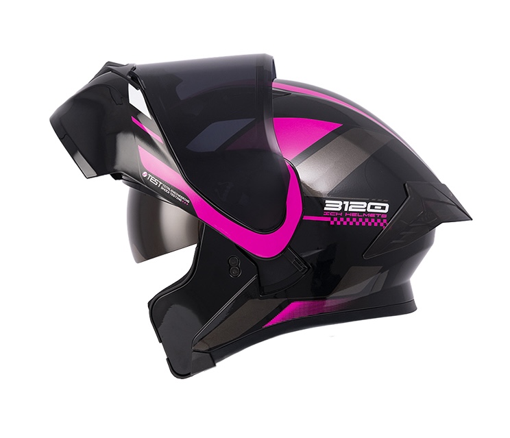 CASCO ABATIBLE ICH 3120 DOBLE VISOR ORDANOX NEGRO FUCSIA BLANCO BRILLO VISOR NEGRO (S)